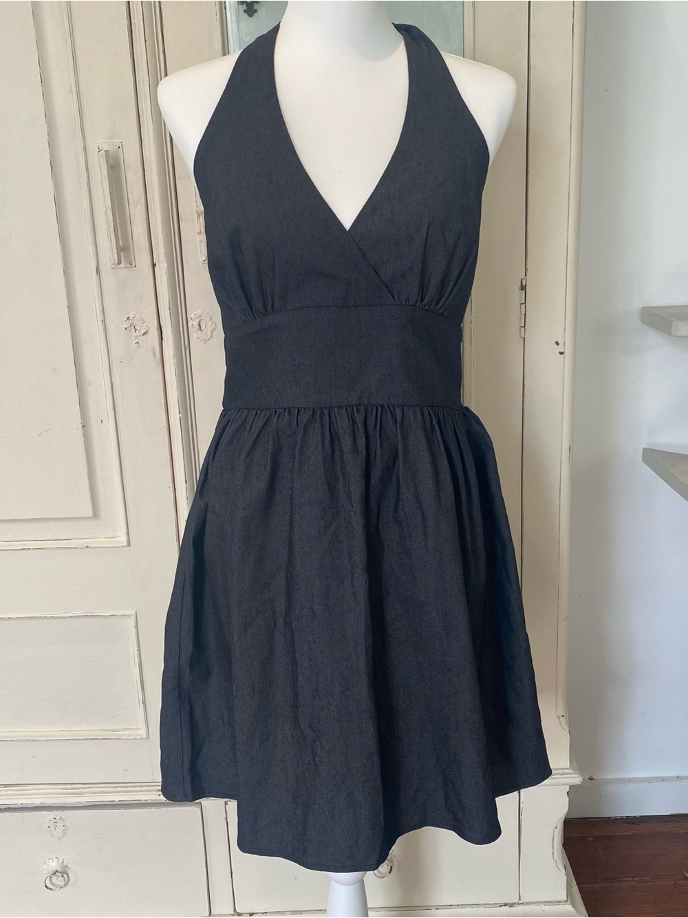 Black Halter Mini Dress ✦ Coquette Indie Sleaze Babydoll Open Back Dress, M